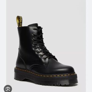 Dr. Martens Black Leather Boots with Yellow Stitching